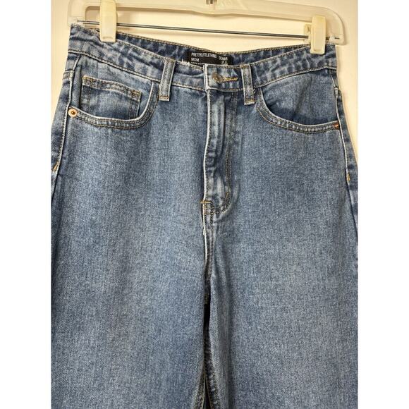 PRETTY LITTLE THING Denim Mom Jeans Medium Dark Wash Retro 90s Y2K Preppy Size 2 - Picture 2 of 9